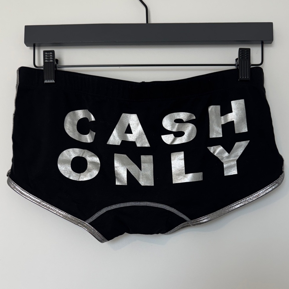 “Cash Only” Black Shorts with Silver Text